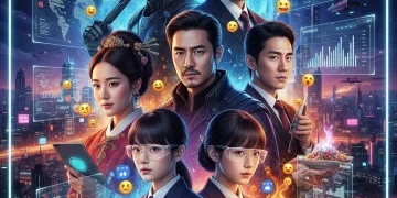 Collage of 2026 dorama characters with data overlays, symbolizing US audience feedback and ratings.