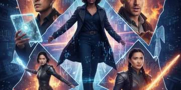 Prominent drama stars of 2026 with a futuristic backdrop, showcasing their rising careers and anticipated projects.