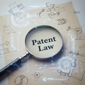 Detailed view of a patent document under a magnifying glass, symbolizing future legal changes for designers.