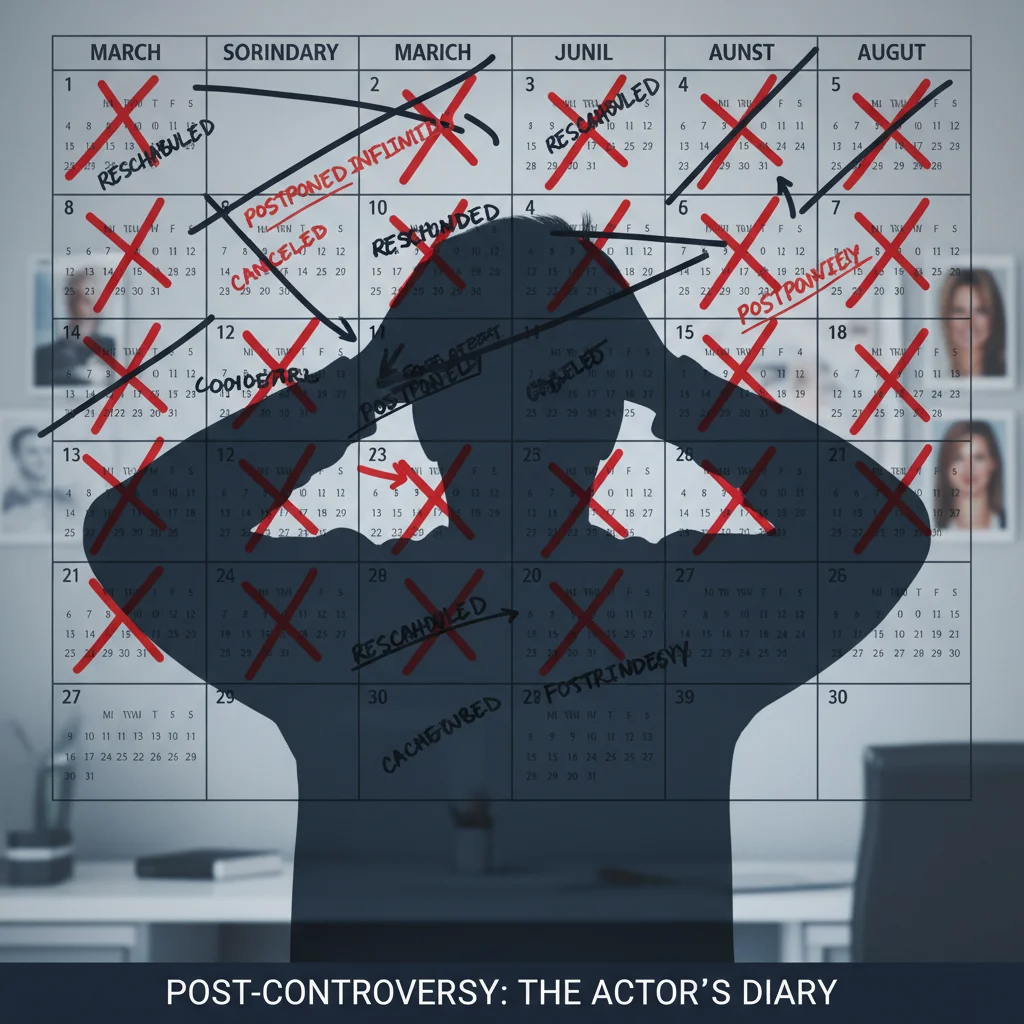 Calendar showing numerous cancelled and rescheduled dorama project dates, indicating an actor's disrupted schedule.