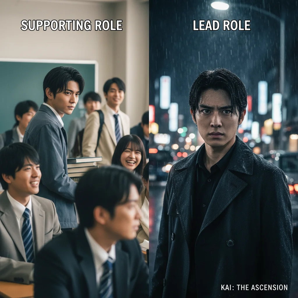 Visual comparison of a dorama actor in supporting versus lead roles, illustrating career progression.