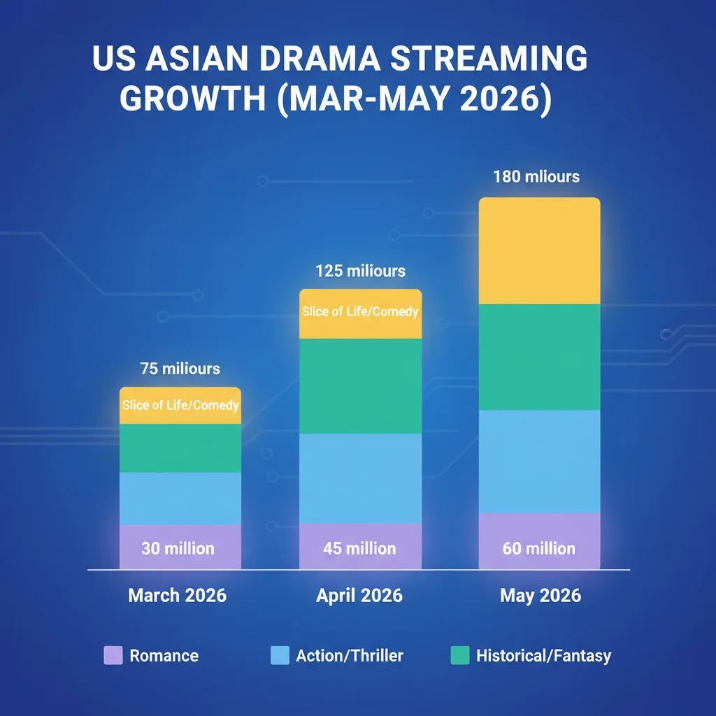 Bar chart illustrating three-month growth of Asian drama streaming.