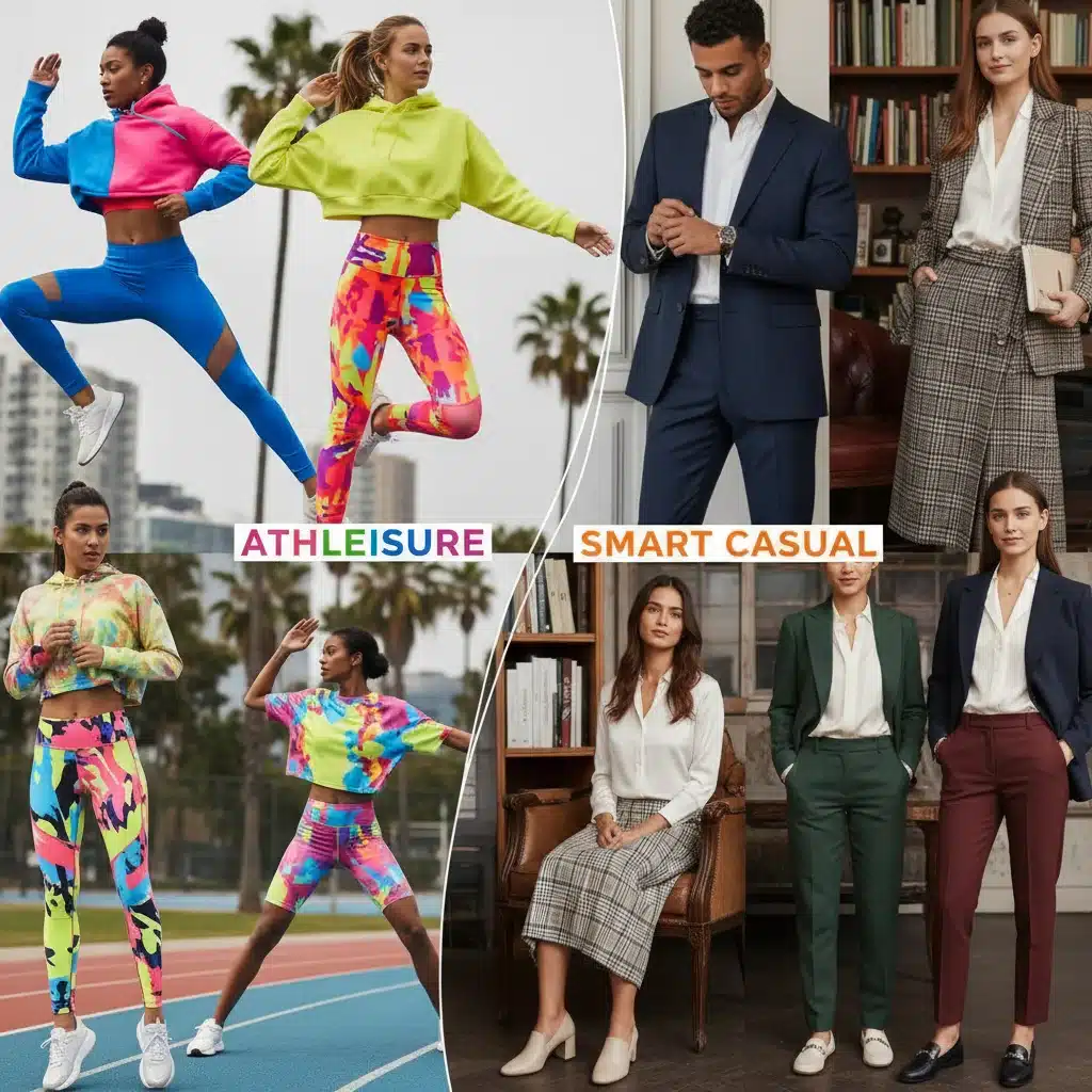 Visual comparison of athleisure and smart casual aesthetics