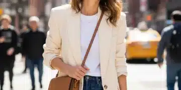 Woman in stylish, budget-friendly outfit, showcasing a chic seasonal wardrobe refresh