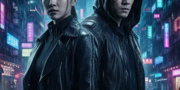 Main characters of City of Whispers C-Drama against a neon city backdrop.
