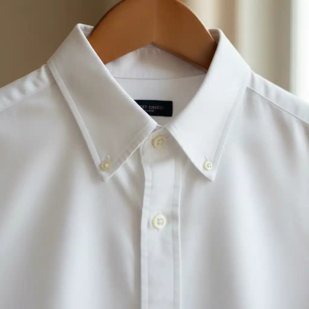 High-quality classic white button-down shirt on a hanger
