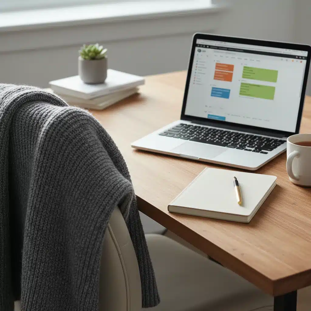 Cozy cardigan on office chair next to a neat desk setup