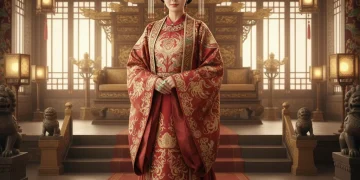 Empress in lavish traditional attire within a grand palace, embodying historical dorama elegance