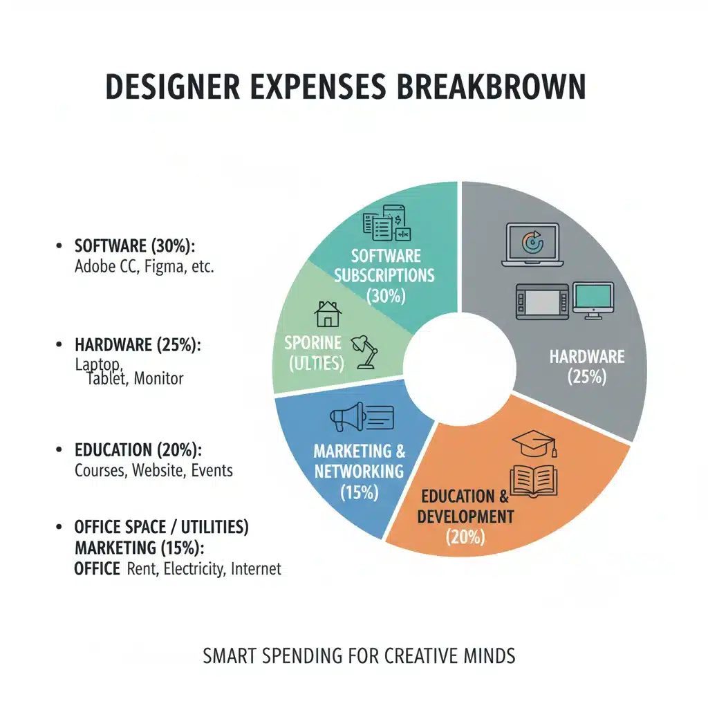 Infographic detailing typical cost categories and their percentage allocations for emerging designers.