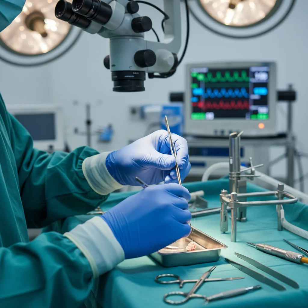 Doctor's hands performing a delicate medical procedure