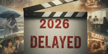 Clapperboard with '2026 Delayed' text, symbolizing dorama production setbacks