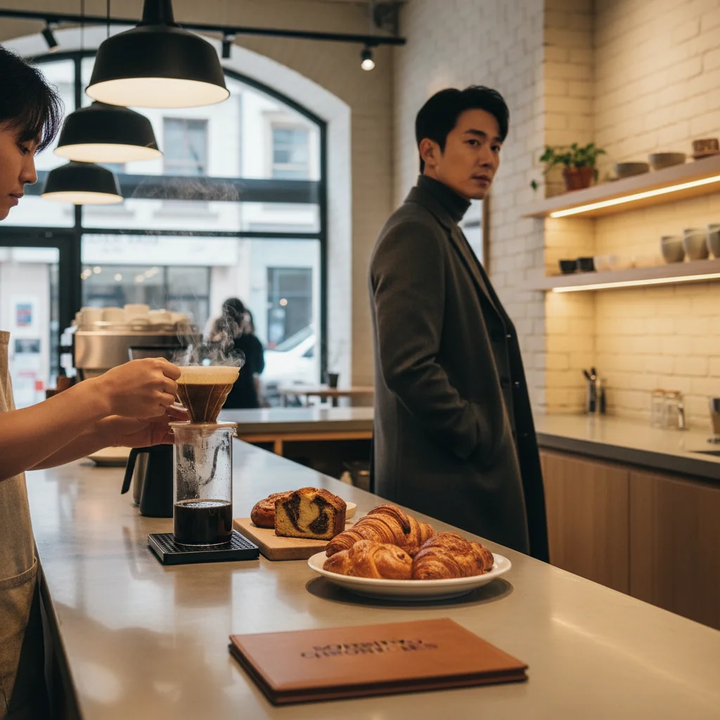 Dorama actor overseeing a successful new cafe business venture