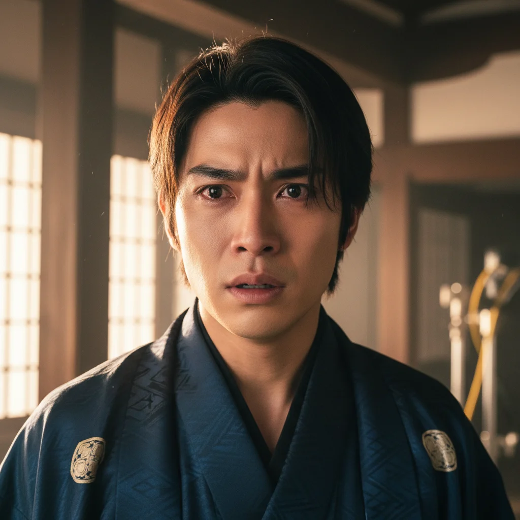 Young Japanese actor delivering a powerful dramatic performance on a dorama set, showcasing his acting prowess.