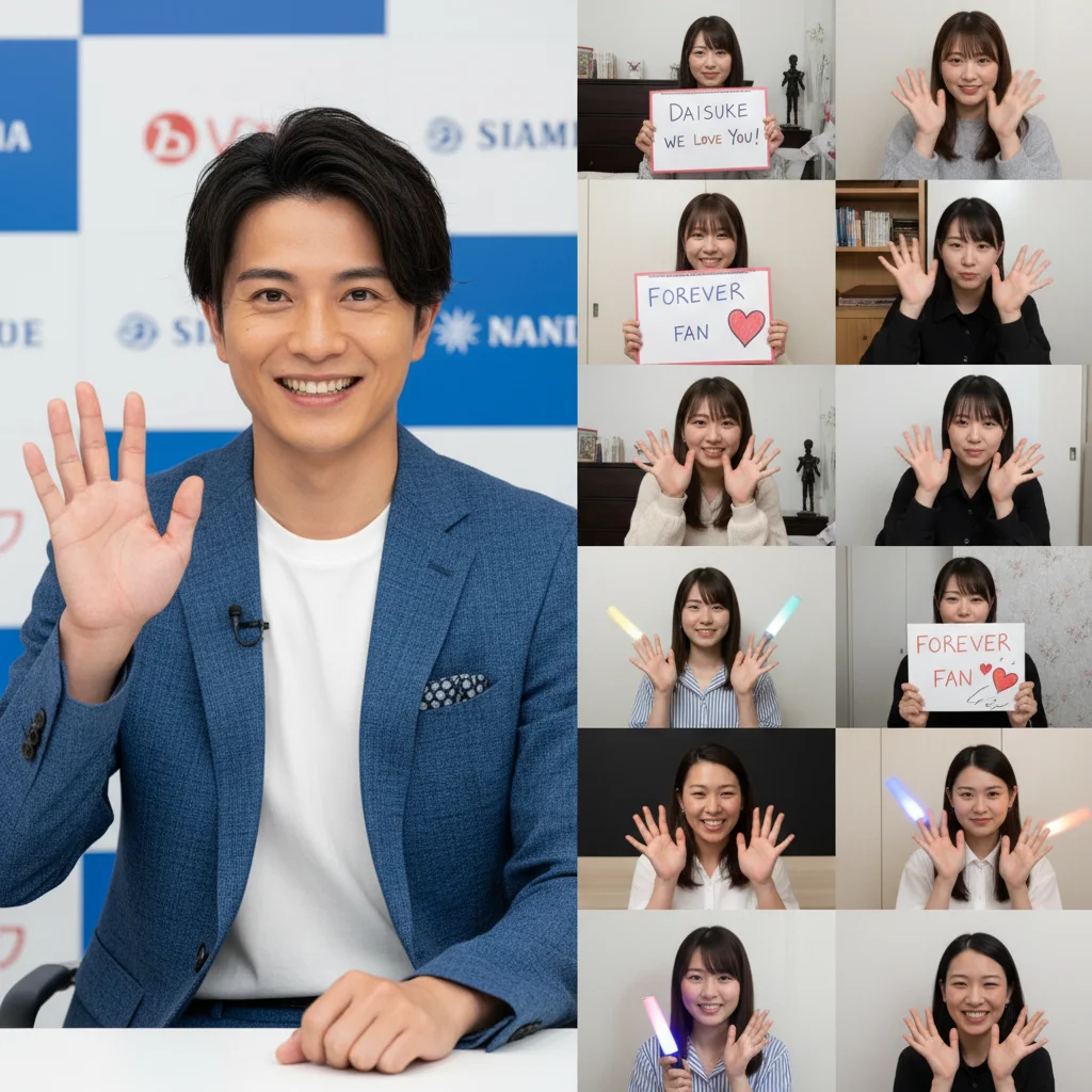 Dorama actor engaging with fans during a virtual fan meet-and-greet session