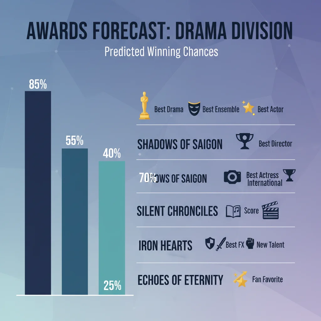 Graphic depicting Dorama Awards predictions, bar chart of winning chances.