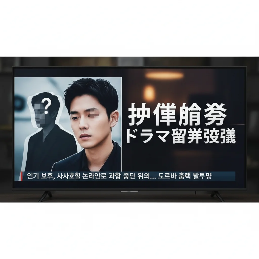 News report on television detailing a dorama actor's controversy, showing the immediate media reaction.