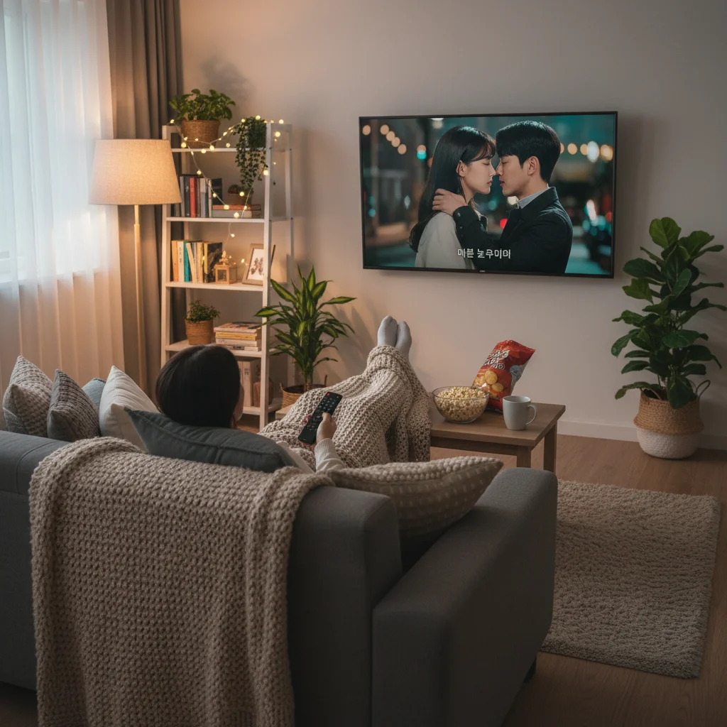 Person enjoying dorama on TV in living room