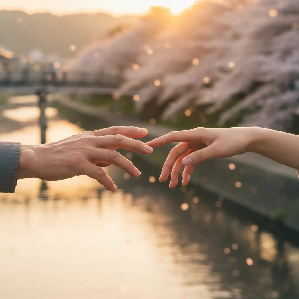 Two hands reaching out, symbolizing connection and new beginnings in a dorama ending.