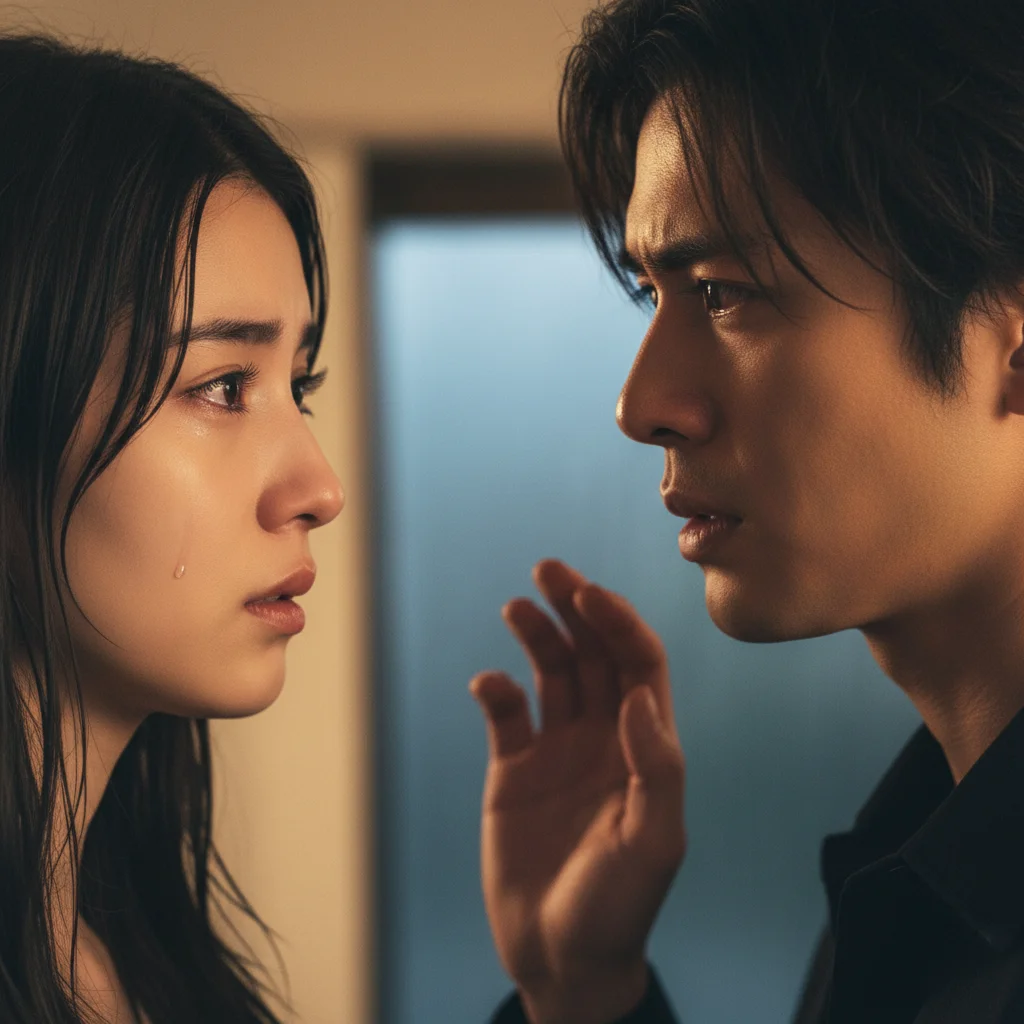 Emotional dorama scene with characters displaying deep feelings and a poignant moment.