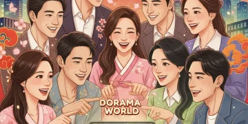 Diverse dorama actors on streaming platform interface