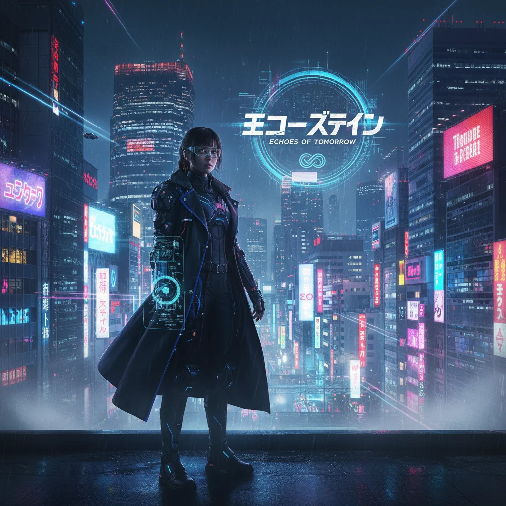 Protagonist in cyberpunk setting from futuristic J-Drama 'Echoes of Tomorrow'