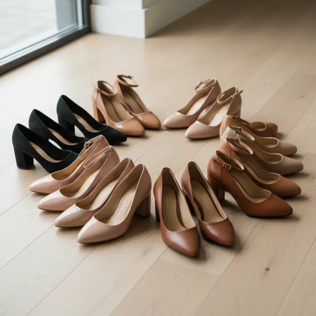 Collection of elegant and comfortable block heels in neutral tones