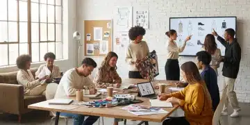 Emerging designers collaborating on projects, looking at fabric and digital designs, with a 'January 2026' calendar icon.