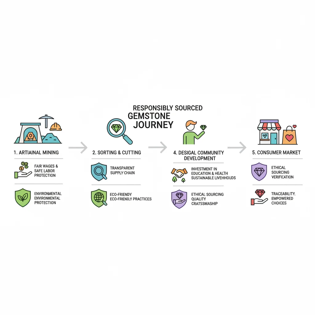 Infographic showing ethical gemstone supply chain from mine to market