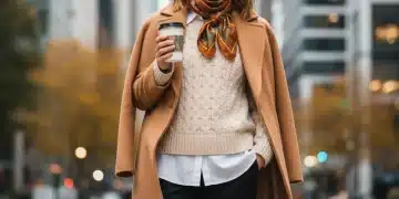 Woman expertly styled in multiple layers for 2026 fashion trends, urban background