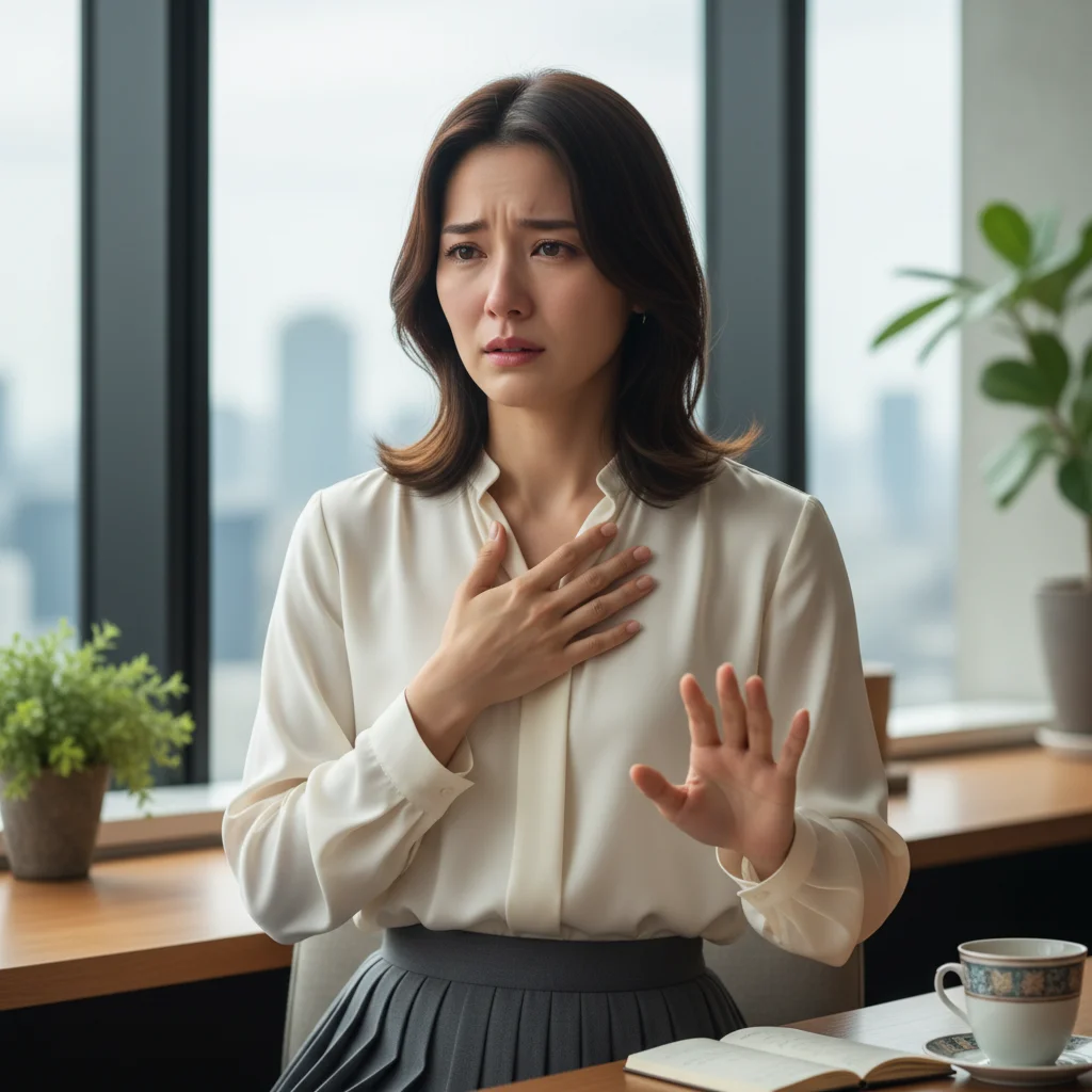 Female dorama supporting actress delivering a subtle, powerful performance in a modern setting.