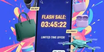 Smartphone showing flash sale countdown with diverse emerging brand products
