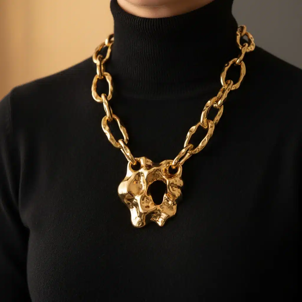 Chunky gold necklace over black turtleneck
