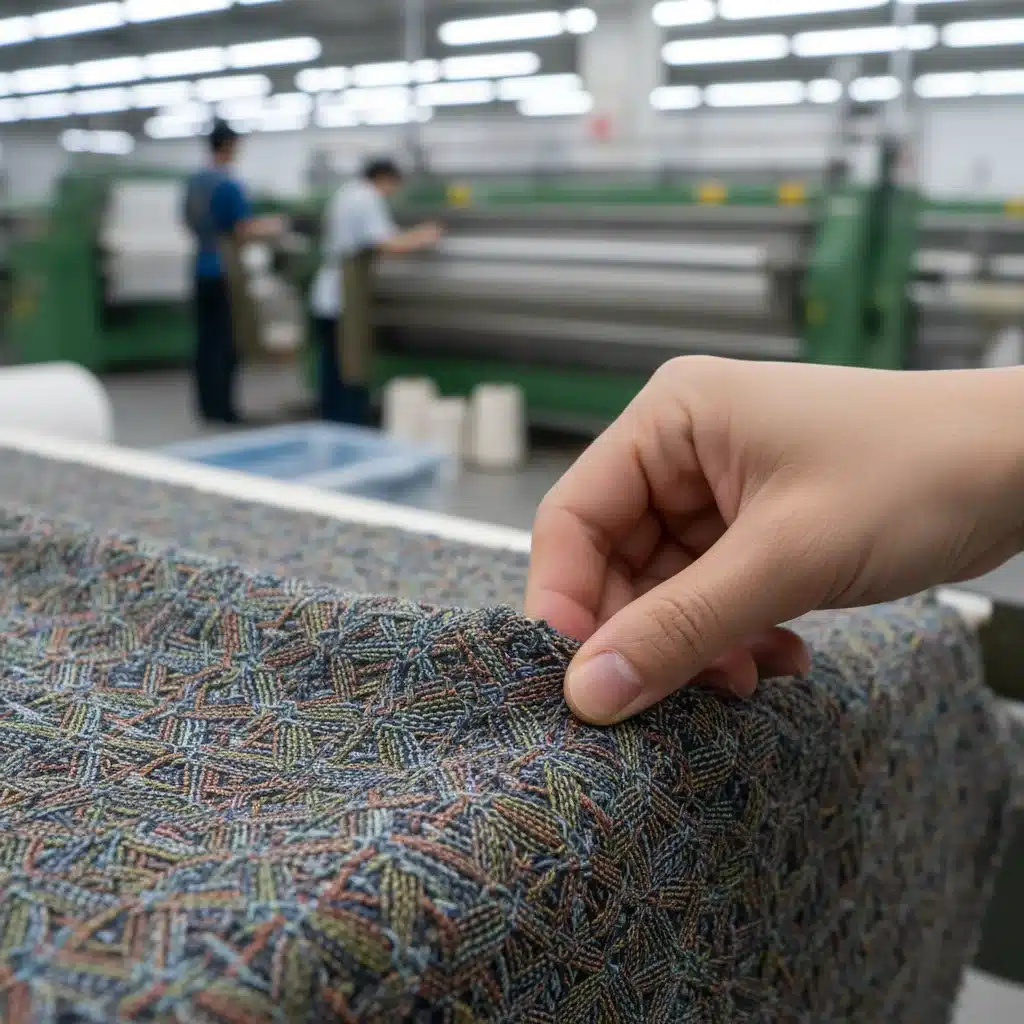 Designer examining innovative sustainable textile sample