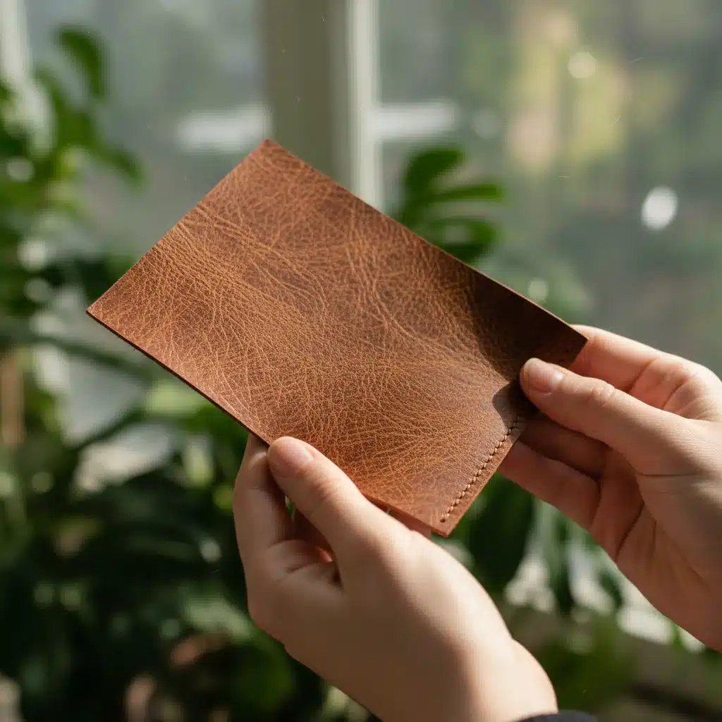 Close-up of innovative plant-based vegan leather fabric, highlighting sustainable material technology.