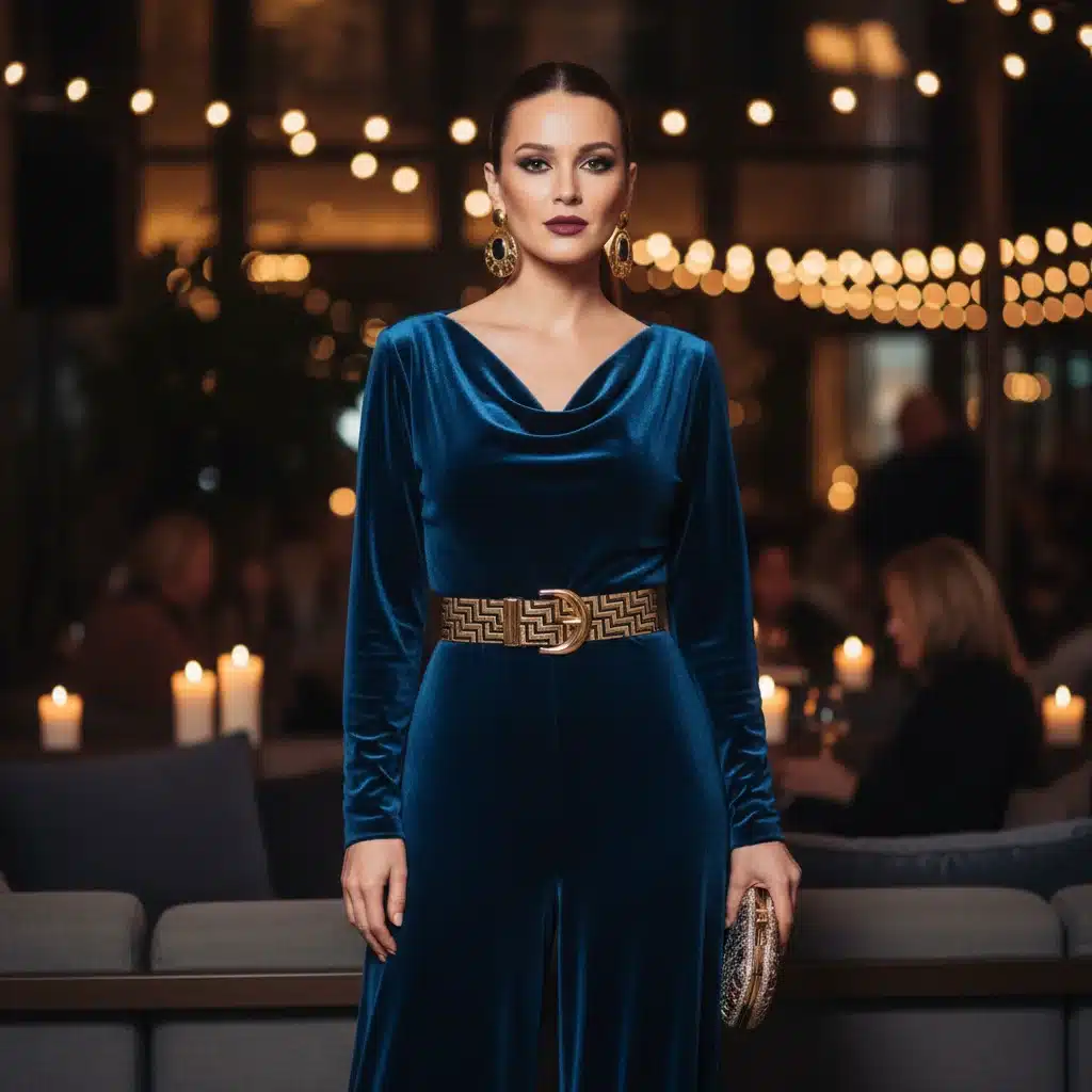 Woman in stylish jumpsuit accessorized for an evening event