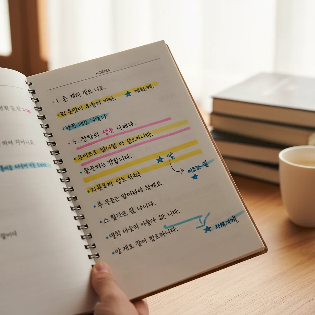 Detailed K-Drama script with notes during a production meeting