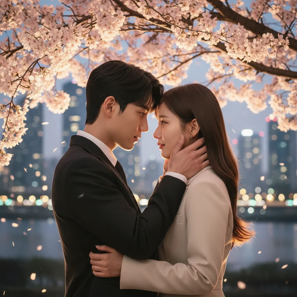 Romantic scene from a highly anticipated K-Drama featuring two main leads under beautiful lighting.
