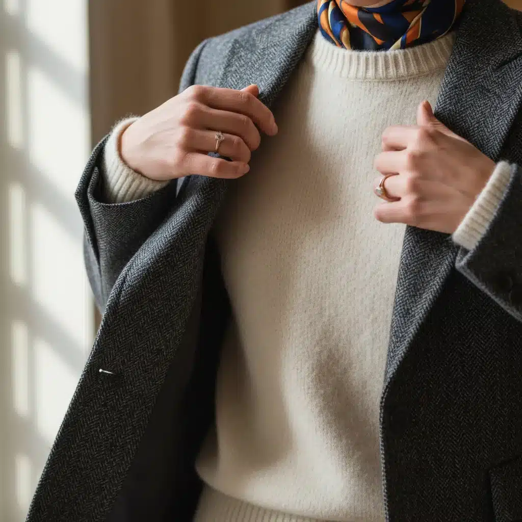 Layered cashmere sweater and blazer outfit