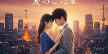 Promotional poster for 'Love's Echo' dorama showing a romantic couple in Tokyo