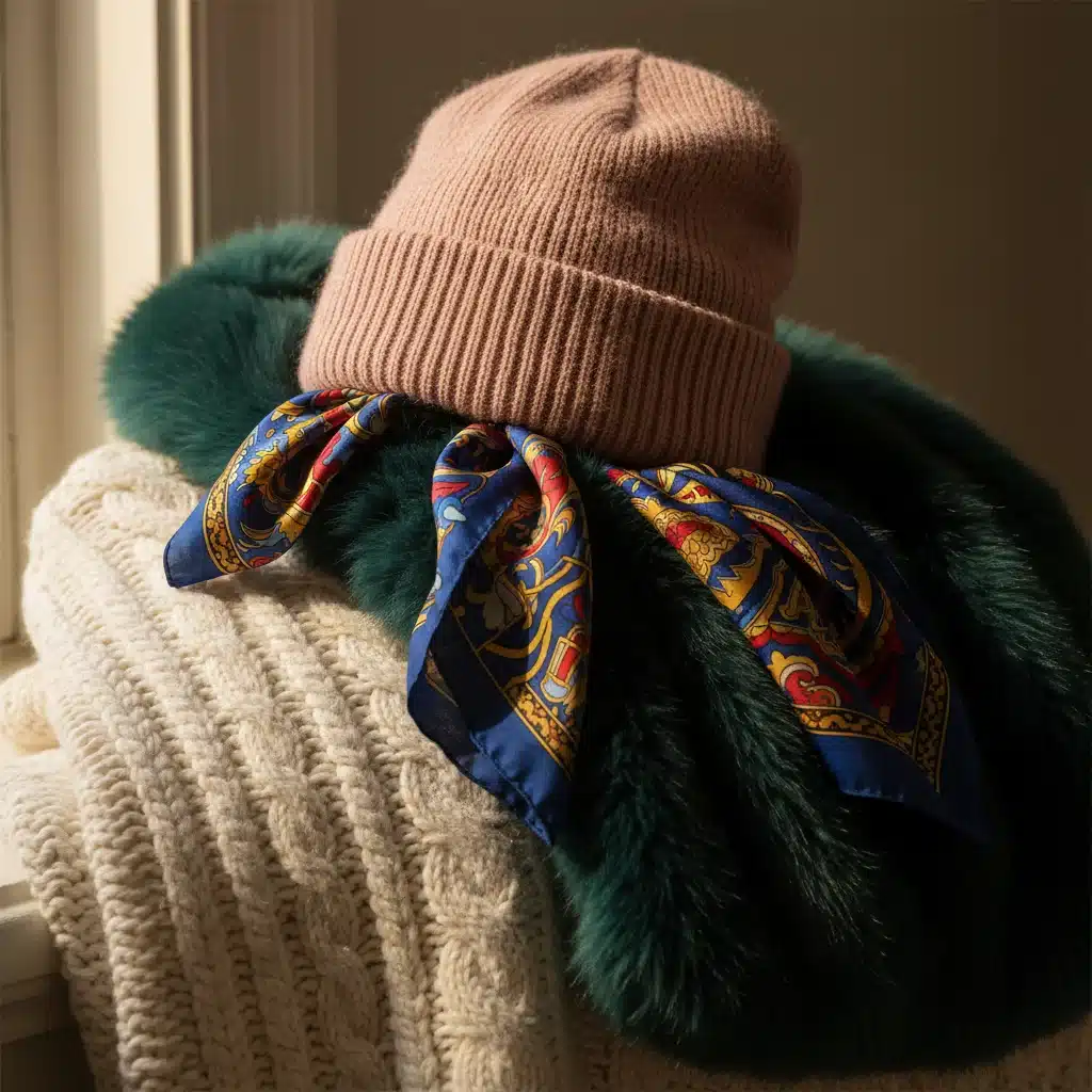 Close-up of luxurious winter textures like cashmere and faux fur