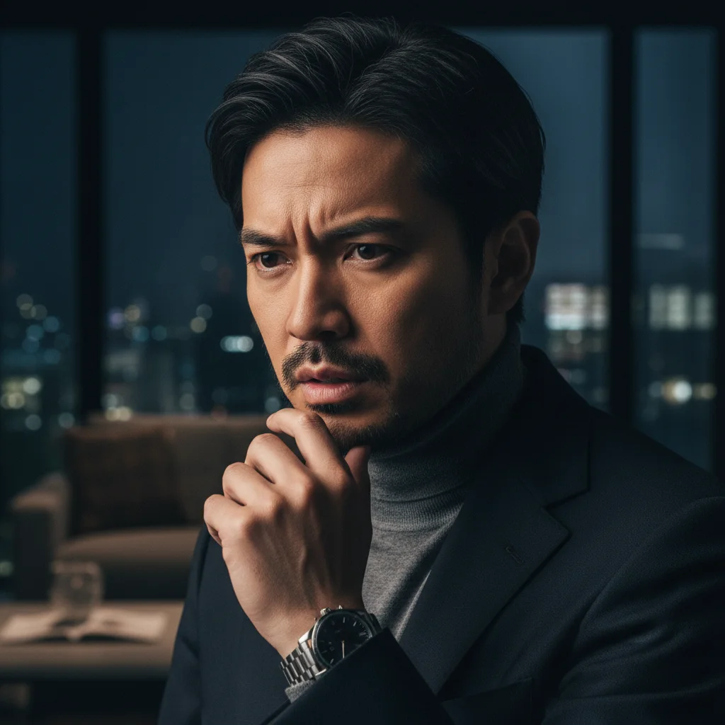 Close-up of a male dorama supporting actor in a dramatic pose, conveying emotion.
