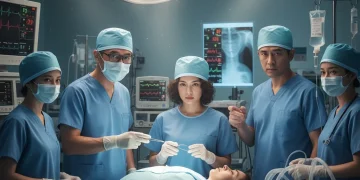 Doctors performing surgery in a high-stakes medical drama scene