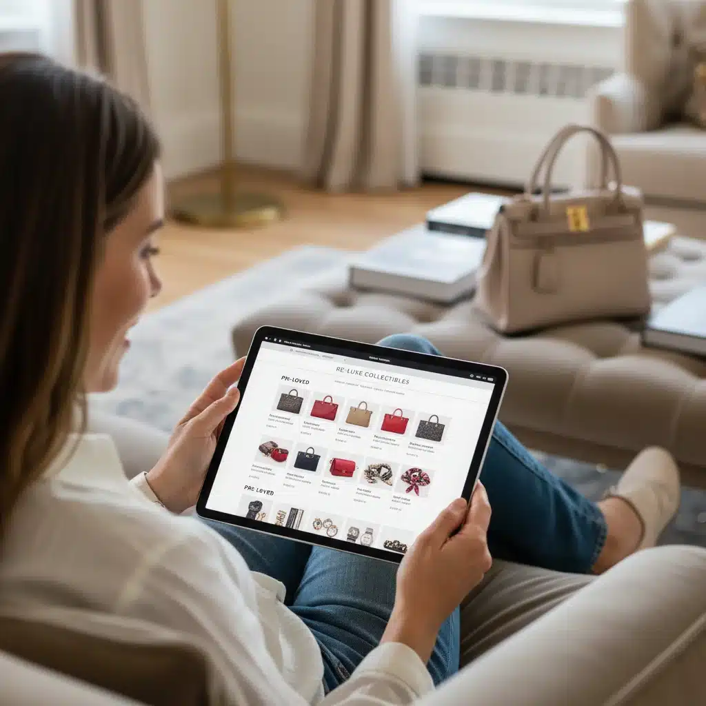 Browsing online luxury consignment store for pre-owned designer items