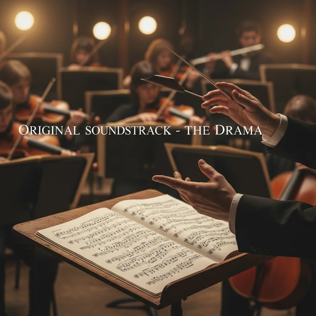 Conductor's hands directing an orchestra, symbolizing complex soundtrack composition.