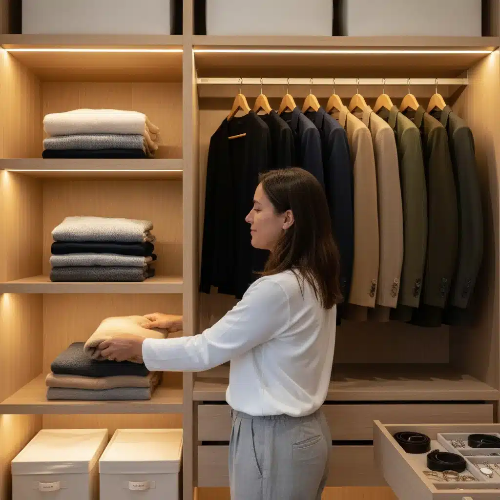 Organized minimalist closet with capsule wardrobe items