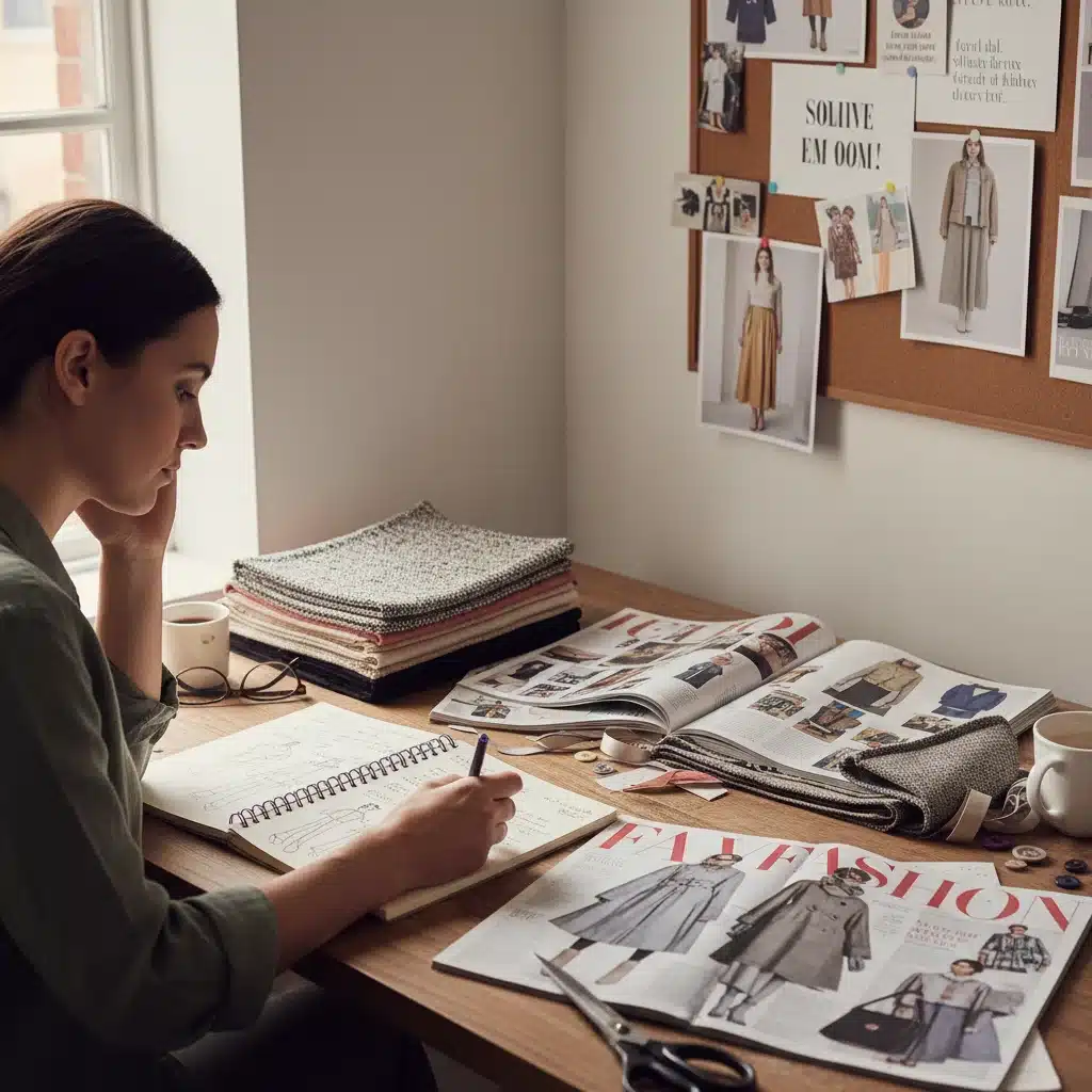 Person planning personal style with notebook and fashion materials