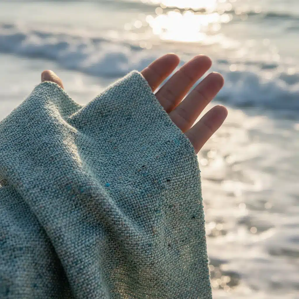 Close-up of recycled ocean plastic fabric, showcasing its texture and sustainable origin.