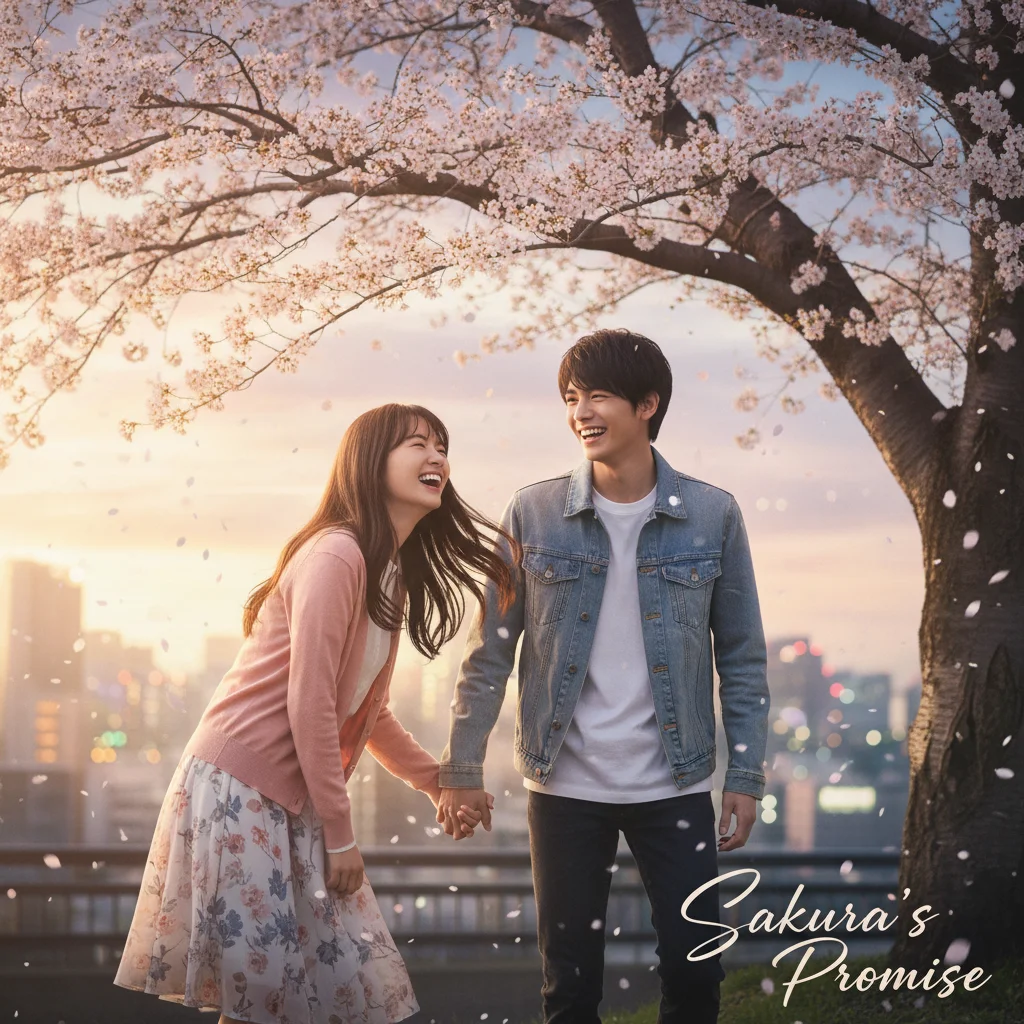 Romantic scene under cherry blossoms from J-Drama 'Sakura's Promise'
