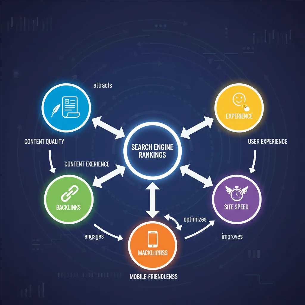 Infographic detailing interconnected SEO ranking factors