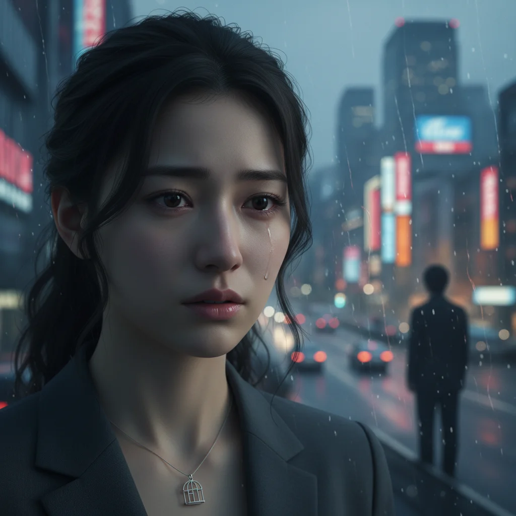 Japanese actress portraying societal pressure in an urban setting, reflecting J-Drama themes.